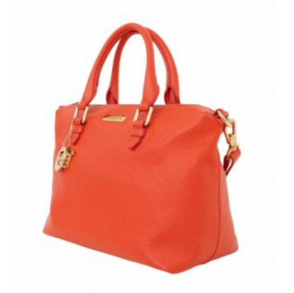 NEW Versace Collection Gros Grain Leather Barrel Double-Handle Bag, Orange
